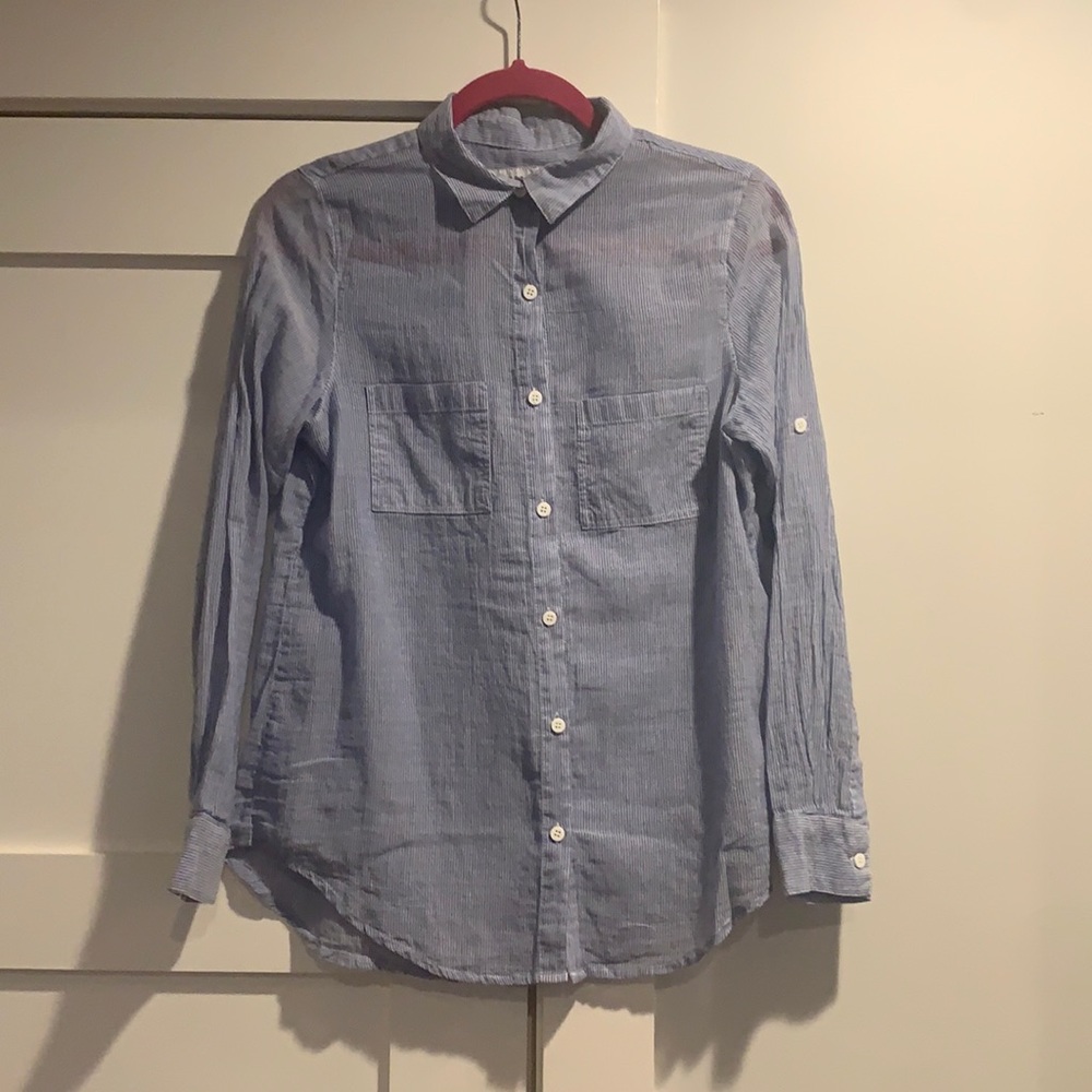 Cotton On Blouse, Blue stripes, Sheer, roll up sleeves